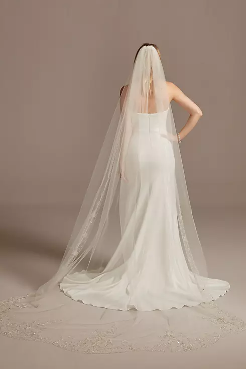 Chapel Length Veil with Embroidered Beaded Scrolls Image 1