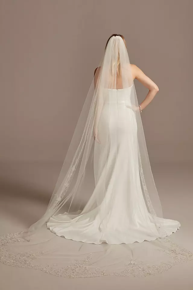 Chapel Length Veil with Embroidered Beaded Scrolls Image