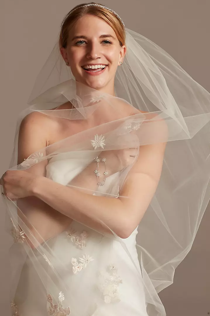 Scattered Embroidered Florals Chapel Length Tulle | David's Scattered Embroidered Florals Chapel Length Tulle | David's