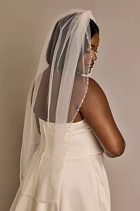 Mid-Length Tulle Veil with Beaded Edge | David's Bridal Mid-Length Tulle Veil with Beaded Edge | David's Bridal