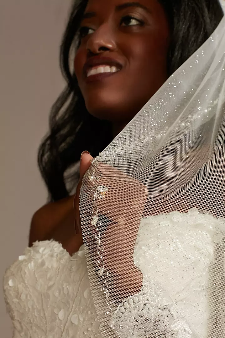 Scattered Beads and Pearls Mid-Length Glitter Veil | David's Scattered Beads and Pearls Mid-Length Glitter Veil | David's