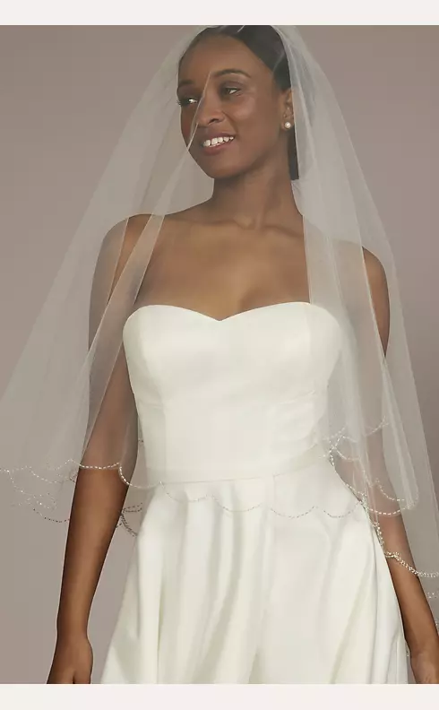 Two Tier Beaded Scallop-Edge Mid-Length Veil Image 2