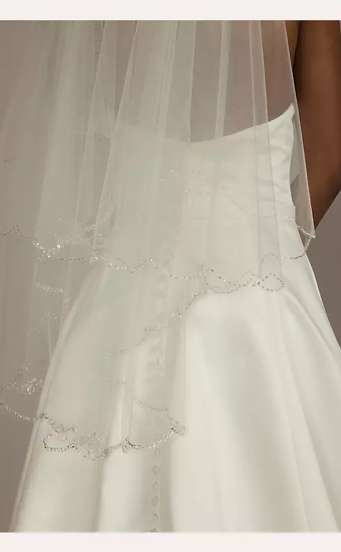 Two Tier Beaded Scallop-Edge Mid-Length Veil Image 3