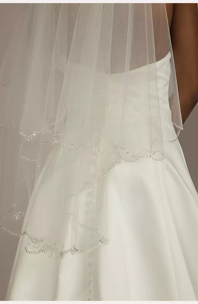 Two Tier Beaded Scallop-Edge Mid-Length Veil Image 3