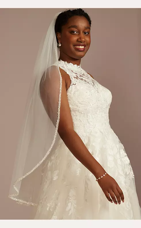 Pearl and Sequin Trimmed Tulle Mid-Length Veil Image 1