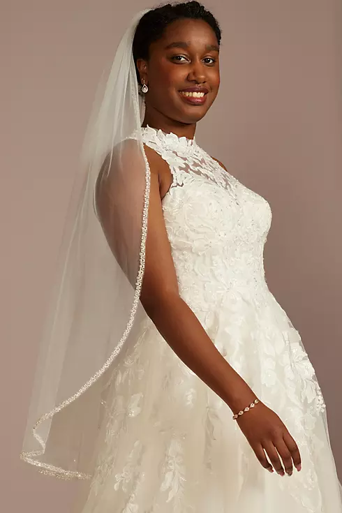 Pearl and Sequin Trimmed Tulle Mid-Length Veil Image 1