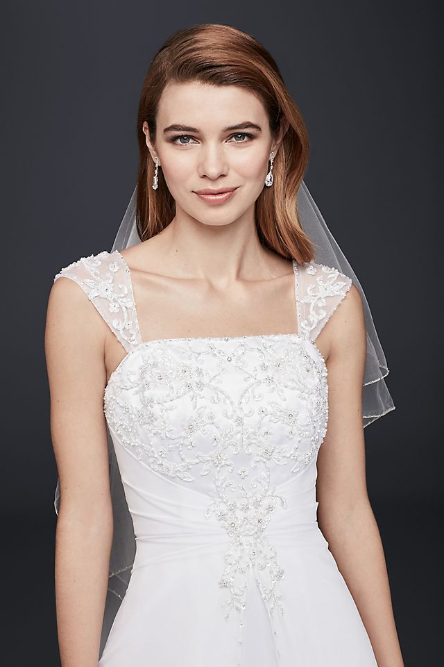 A line Chiffon Split Front Overlay Wedding Dress  Image 3