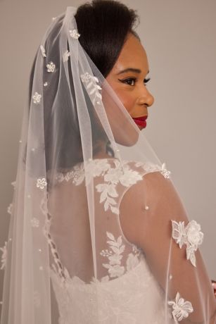 Floral Lace Appliqued Cathedral Veil | David's Bridal