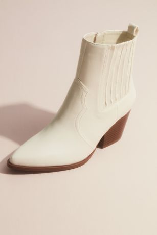 Qupid Ivory Boots (Western Block Heel Ankle Boot)