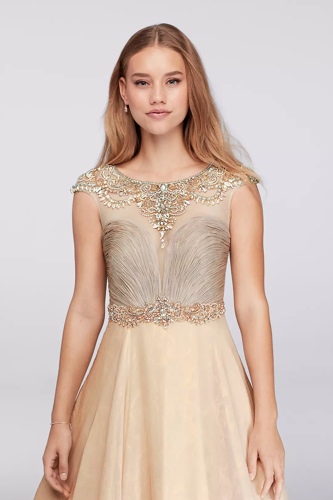 Beaded Cap Sleeve Ball Gown Image 3