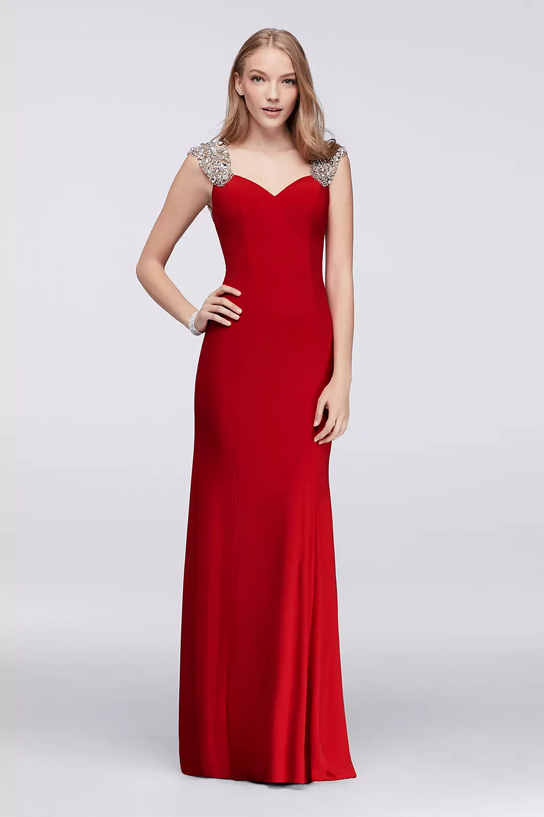 Jersey Column Dress with Beaded Shoulders and Back Image