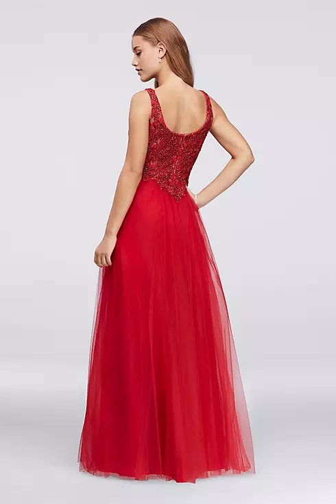 Beaded Lace V-Neck Ball Gown with Soft Tulle Skirt Image 2