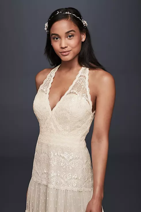 Mixed Lace A-line Halter Dress Image 3