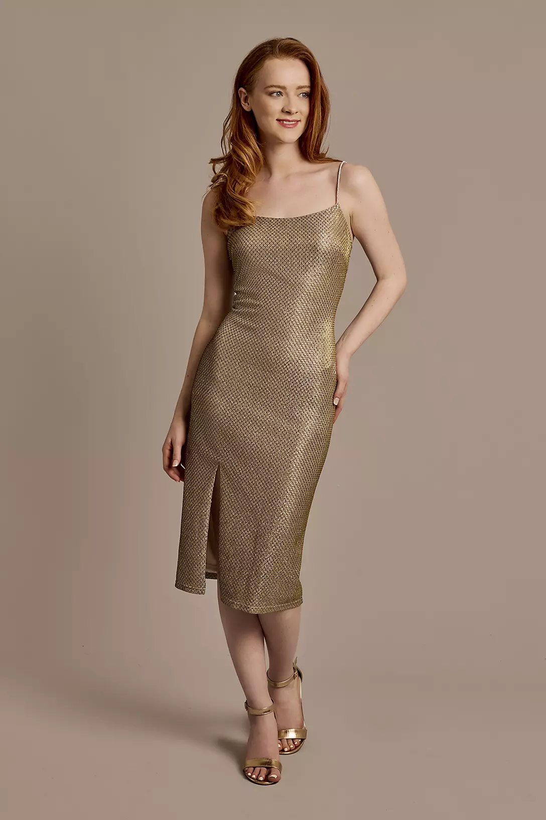 Short Metallic Sheath Dress with Crystal Straps Image