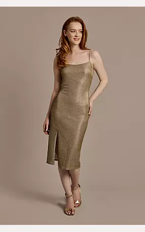Short Metallic Sheath Dress with Crystal Straps Image 1