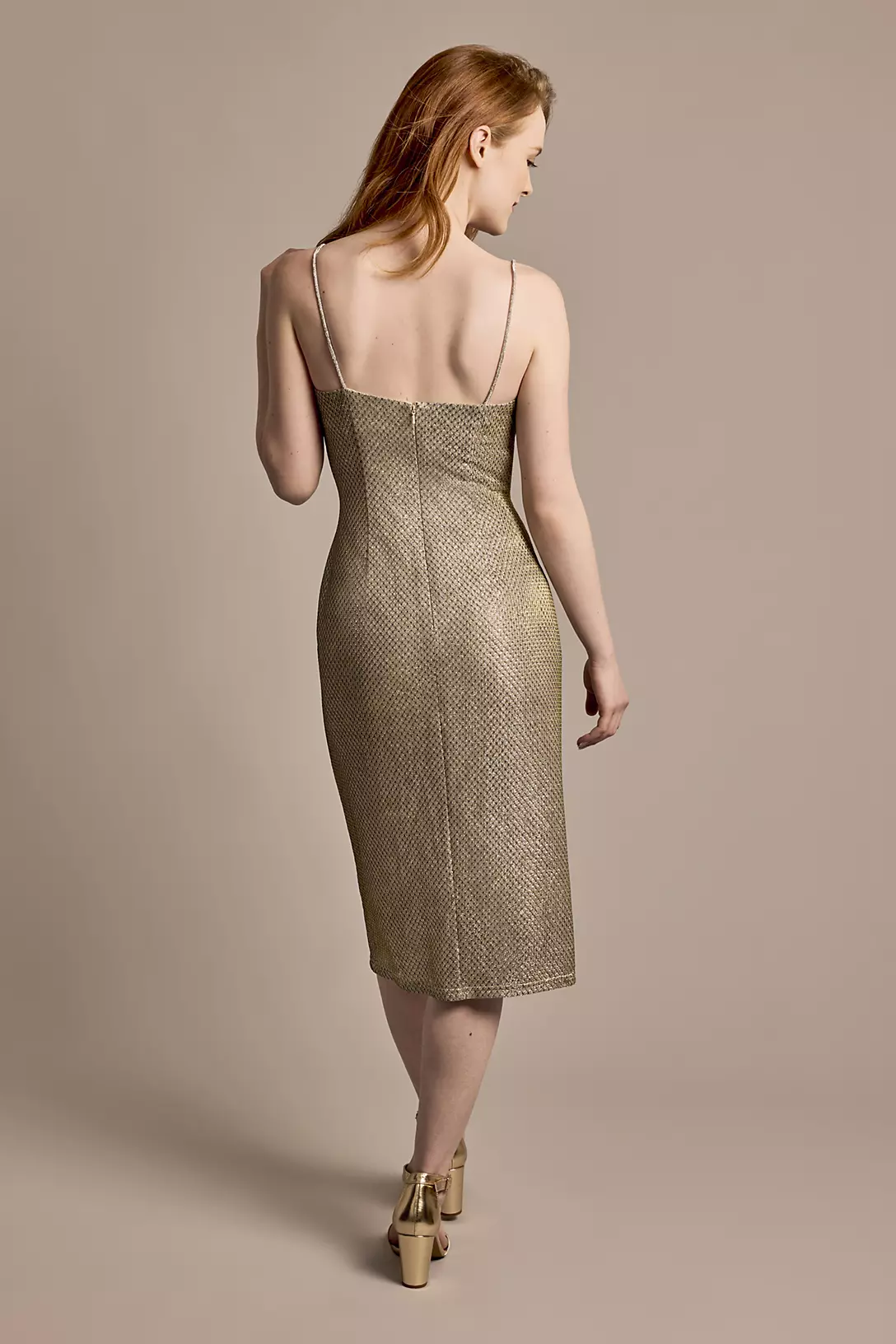 Short Metallic Sheath Dress with Crystal Straps Image 2