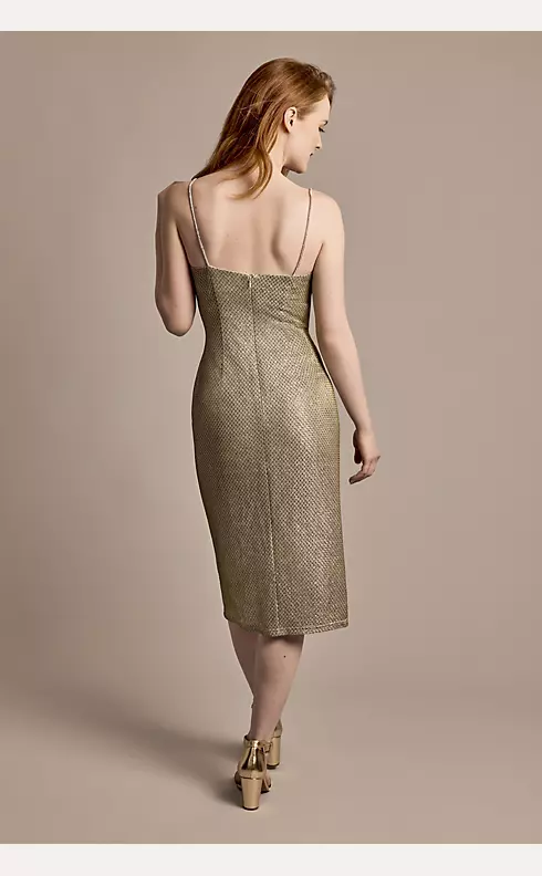 Short Metallic Sheath Dress with Crystal Straps Image 2