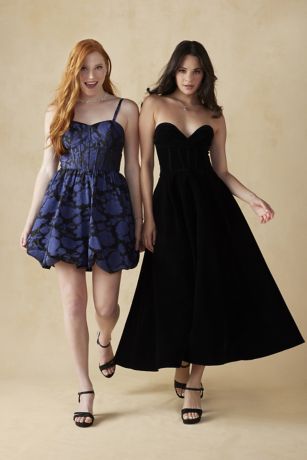 Velvet Tea-Length Dress with Lace-Up Back | David's Bridal