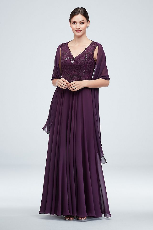Embellished Bodice V-Neck Gown with Cap Sleeves Image 6