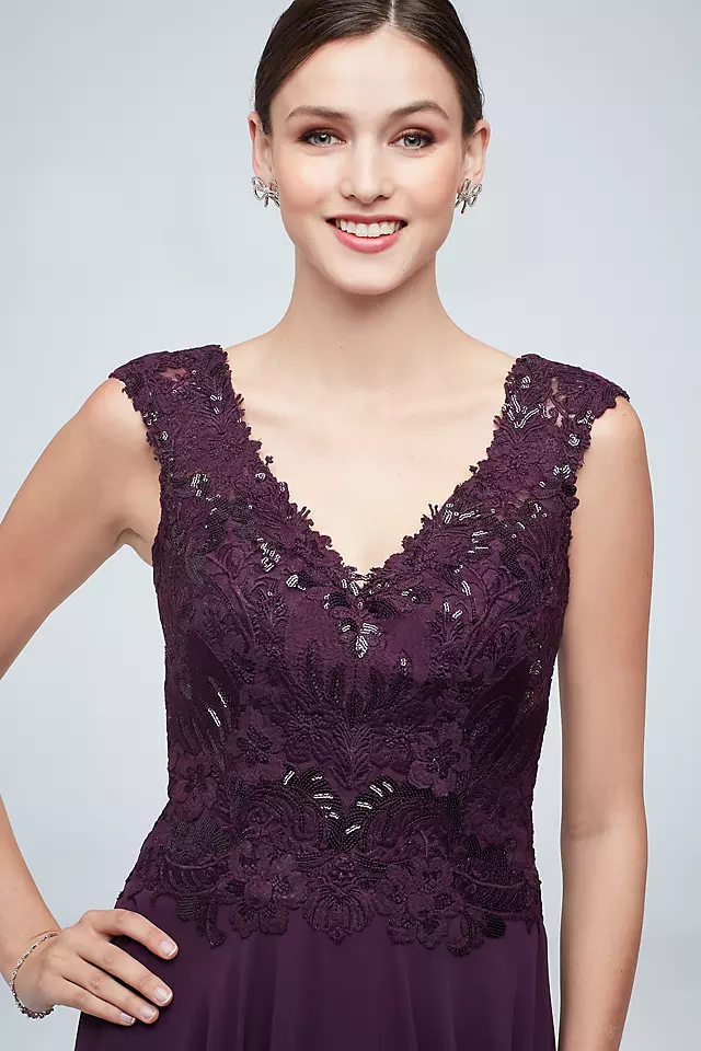 Embellished Bodice V-Neck Gown with Cap Sleeves Image 5