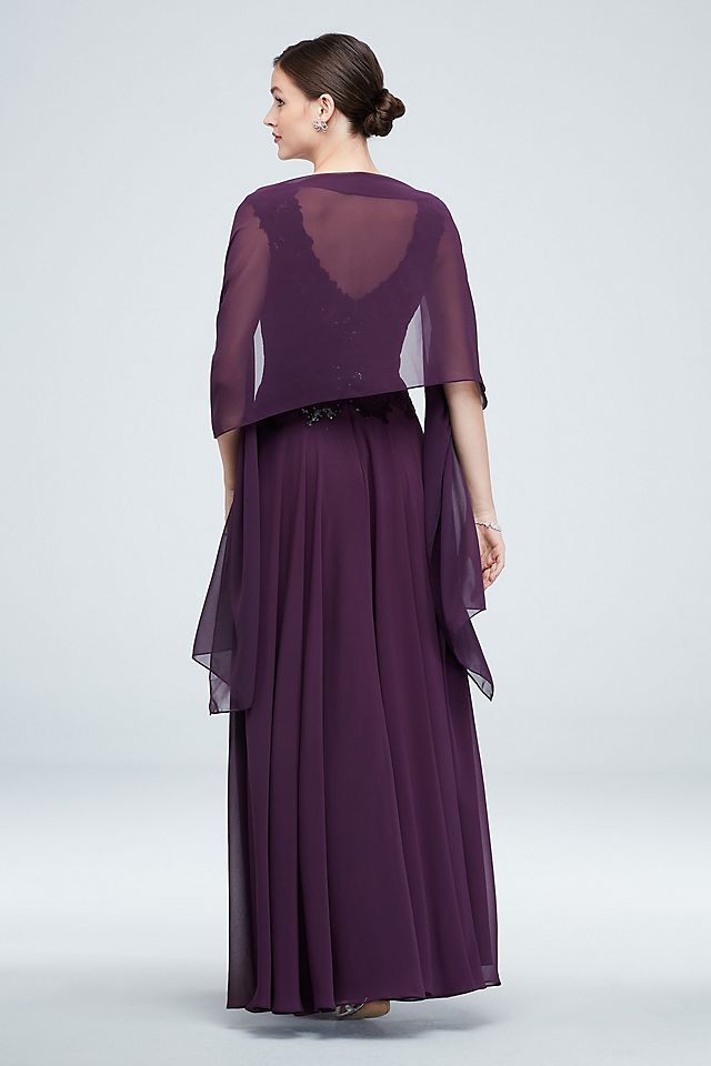 Embellished Bodice V-Neck Gown with Cap Sleeves Image 6