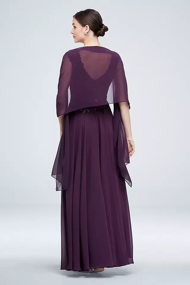 Embellished Bodice V-Neck Gown with Cap Sleeves Image 2