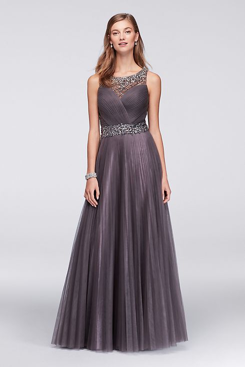 Jeweled Tulle Gown with Pleated Skirt Image 1
