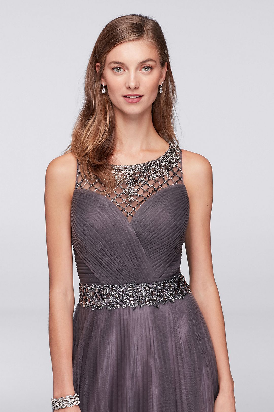 Jeweled Tulle Gown with Pleated Skirt Image 3