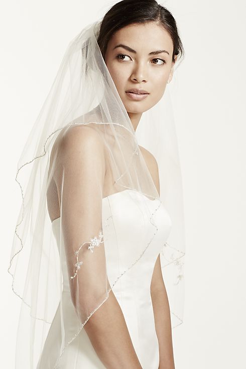 Two Tiered Veil with Beaded Metallic Detail Image 5