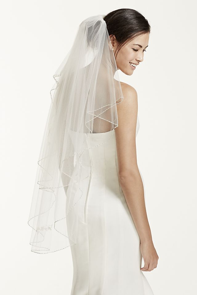 Two Tiered Veil with Beaded Metallic Detail Image 5