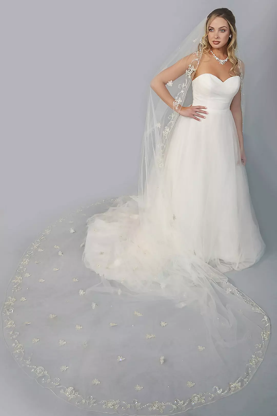 Floral-Beaded Extended Cathedral Veil Image