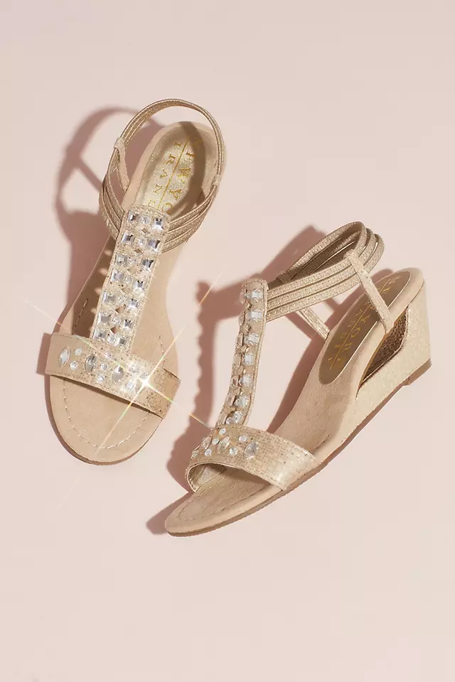 Crystal T-Strap Wedge Sandals with Heel Cutout Image 3