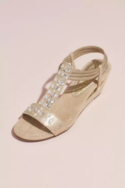 Crystal T-Strap Wedge Sandals with Heel Cutout Image 1