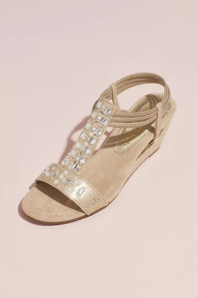 Crystal T-Strap Wedge Sandals with Heel Cutout Image