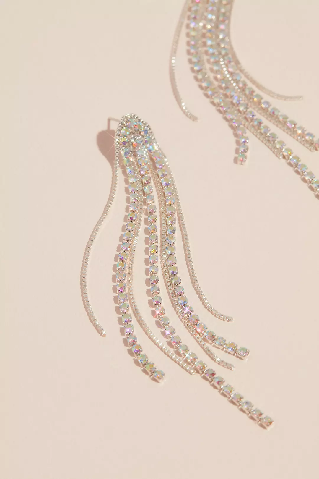 Iridescent Rhinestone Tassel Earrings Image 2