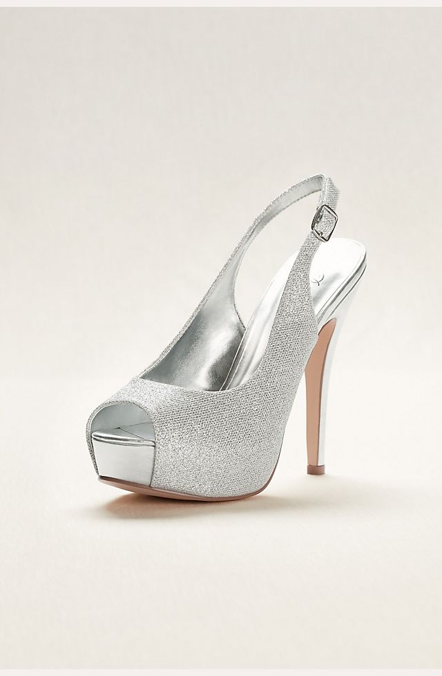 Shiny High Heels Slingback Silver Women Pumps Metallic Crystal
