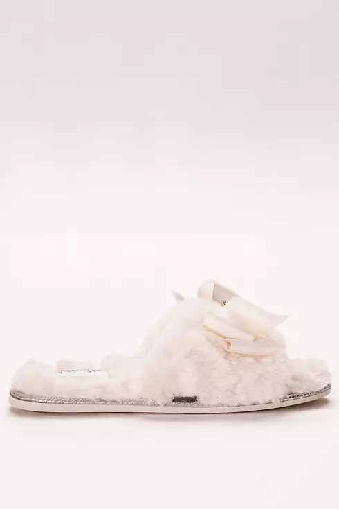 Faux-Fur Slippers with Jeweled Ribbon Bow Image 3