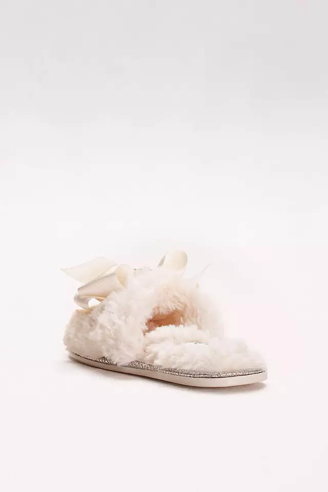 Faux-Fur Slippers with Jeweled Ribbon Bow Image 2