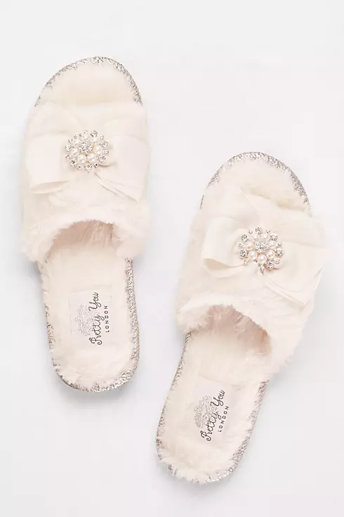 Faux-Fur Slippers with Jeweled Ribbon Bow Image 4