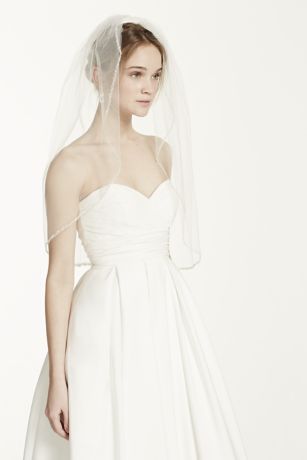 Bridal Elbow Length Veil, 1 Tier with Beaded Edge