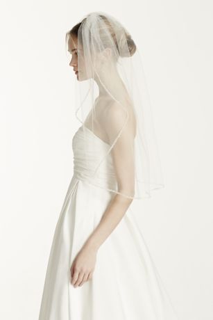 Bridal Elbow Length Veil, 1 Tier with Beaded Edge