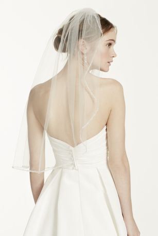 Bridal Elbow Length Veil, 1 Tier with Beaded Edge | David's Bridal