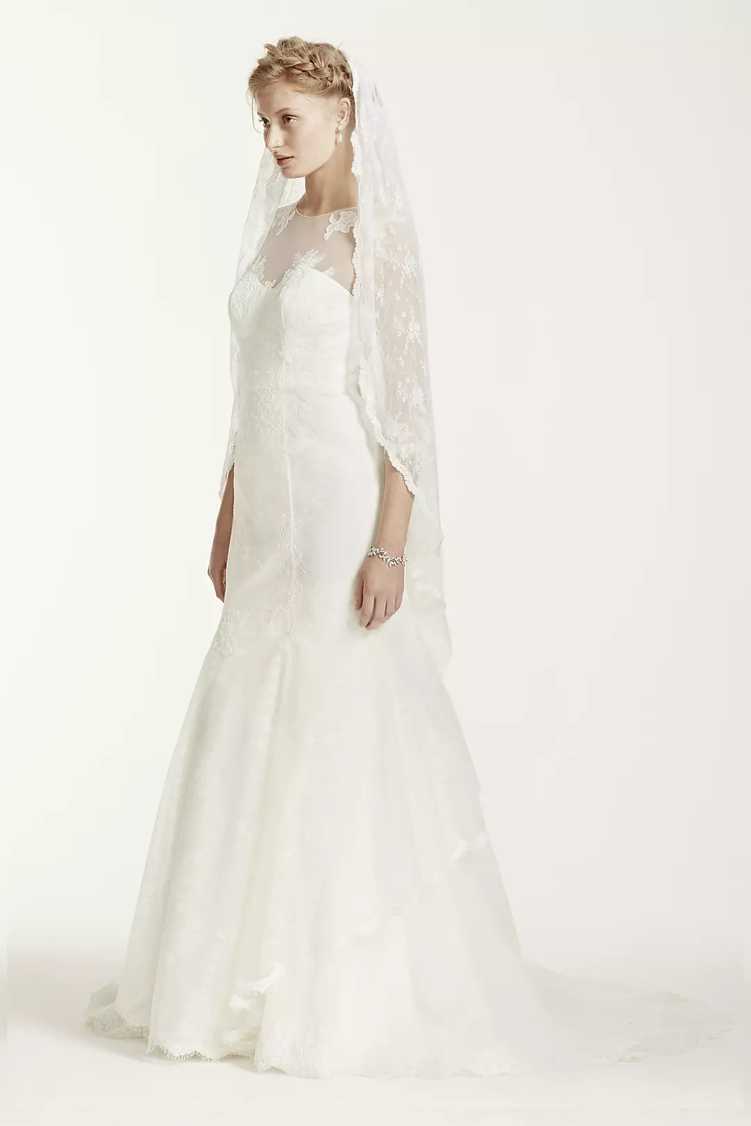Single Tier All Over Lace Floral Mid Veil Image