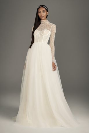 high neck silk wedding dress