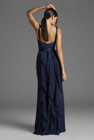 V-Neck Wrapped Bodice Dress with Satin Belt | David's Bridal