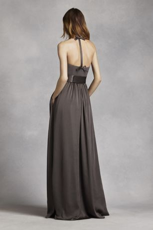david's bridal v neck halter gown with sash