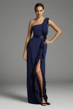 White by Vera Wang Ruffled One-Shoulder Dress