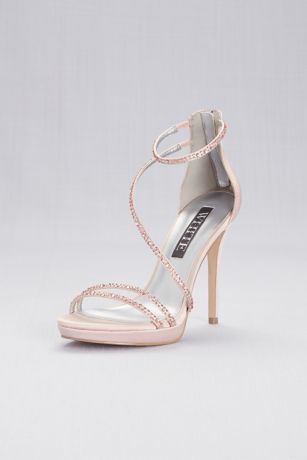 Strappy Crystal-Trimmed Stiletto Heels with Zipper | David's Bridal
