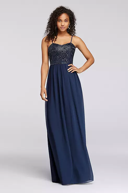 Long Dress with Spaghetti Straps and Beaded Bodice Image 1