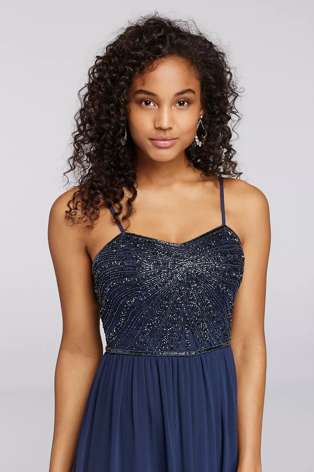 Long Dress with Spaghetti Straps and Beaded Bodice Image 3